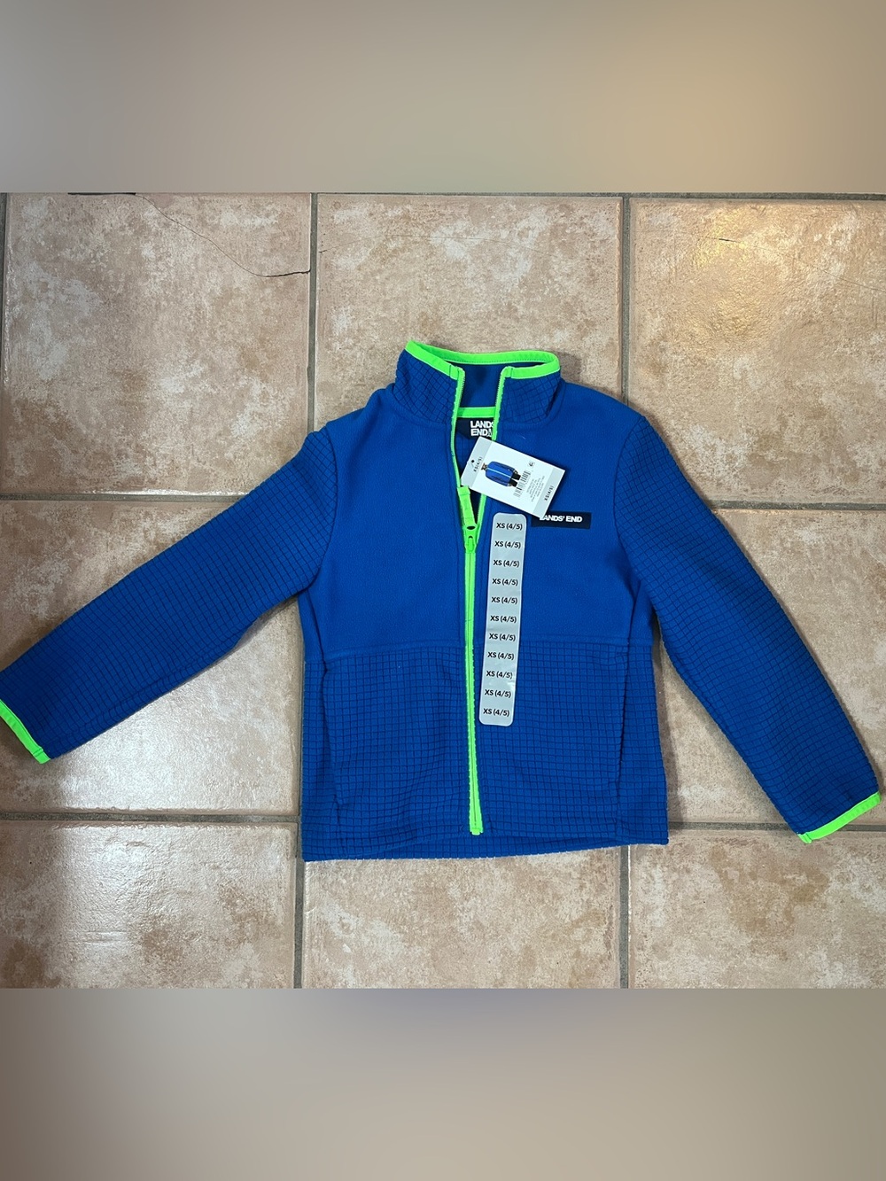 NWT Lands End boys 4/5 fleece jacket blue neon green full zip